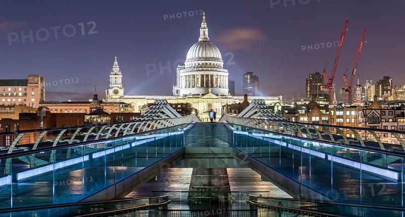 Millenium Bridge and St Paul's Cathedral by night