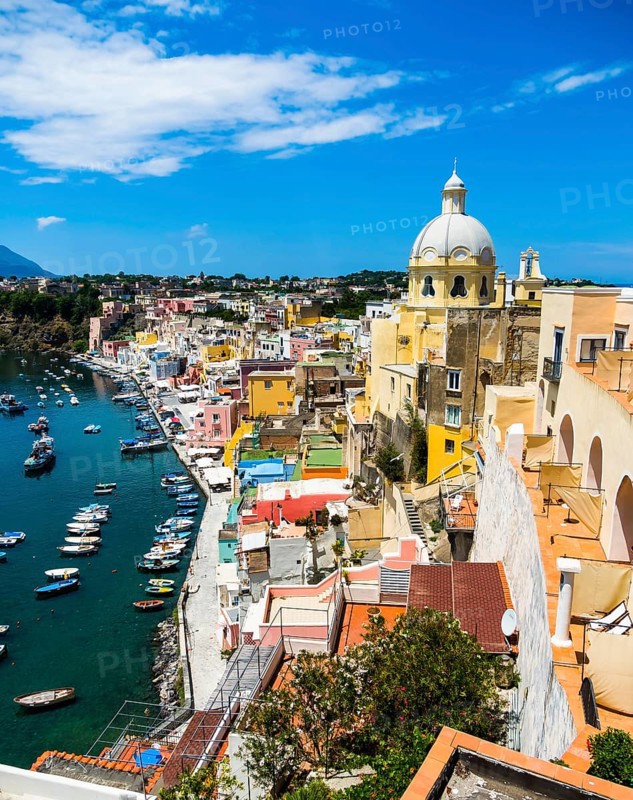 View of the island of Procida with its colourful houses