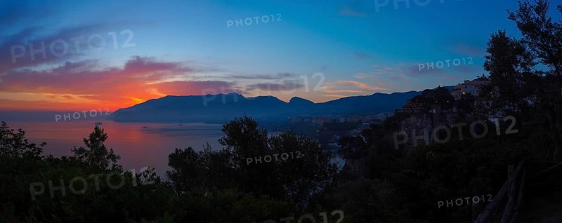 Sunrise and morning red in the gulf of Naples at Sorrento