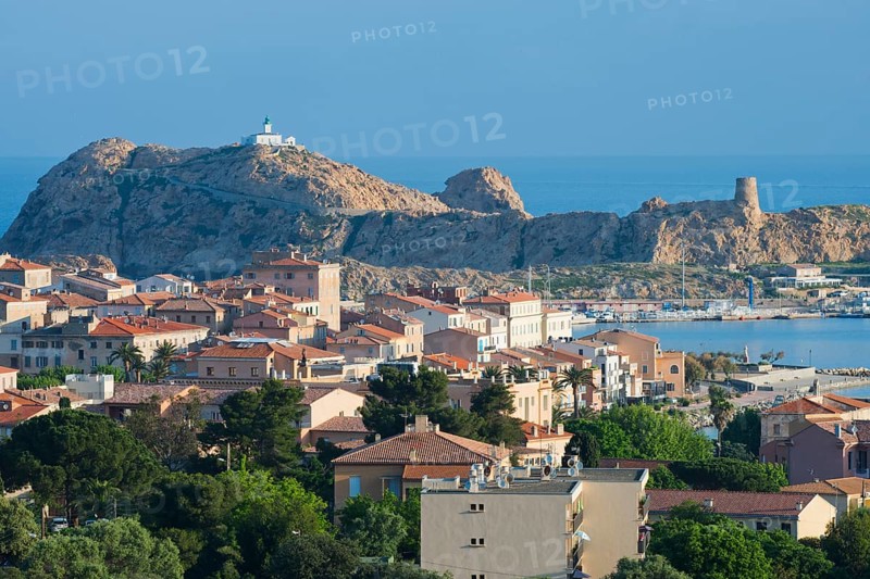 Port city with lighthouse