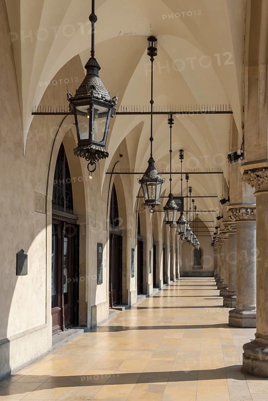 Lamps at arcades of Cloth Hall