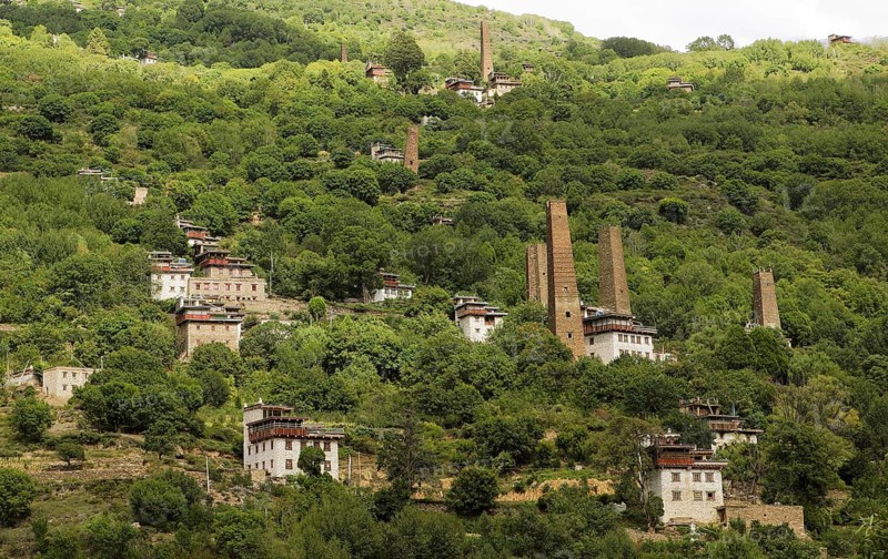 Defensive towers between Tibetan houses