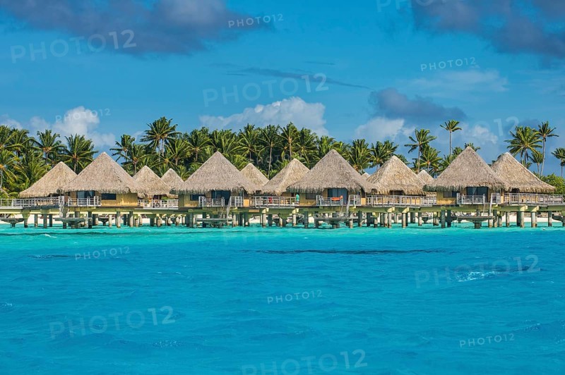 Overwater bungalows in luxury hotel