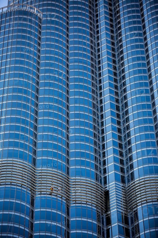 Window cleaners on glass facade of Burj Khalifa