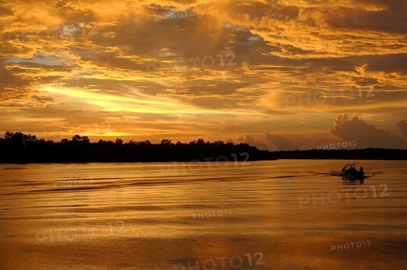 Boat at sunset on river Selangor