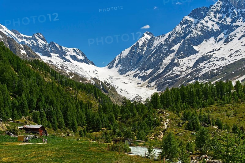 View from Fafleralp to the Lotschenlucke mountain pass with Langgletscher glacier
