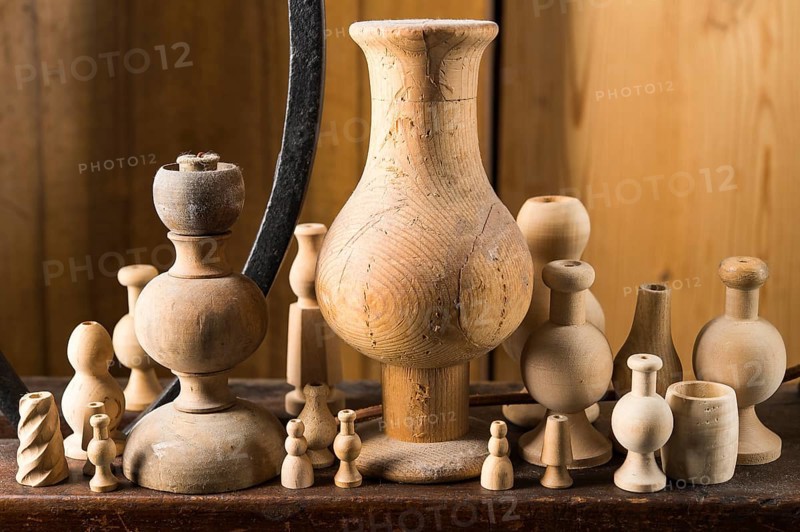 Hand-turned wood in various shapes and sizes