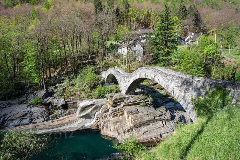 Historic stone bridge Ponte dei Salti over Verzasca