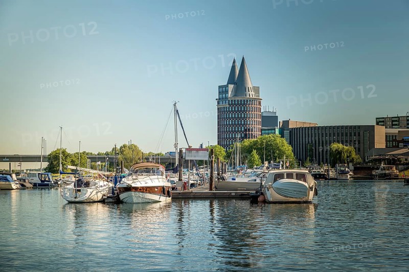 Town harbor and skyline