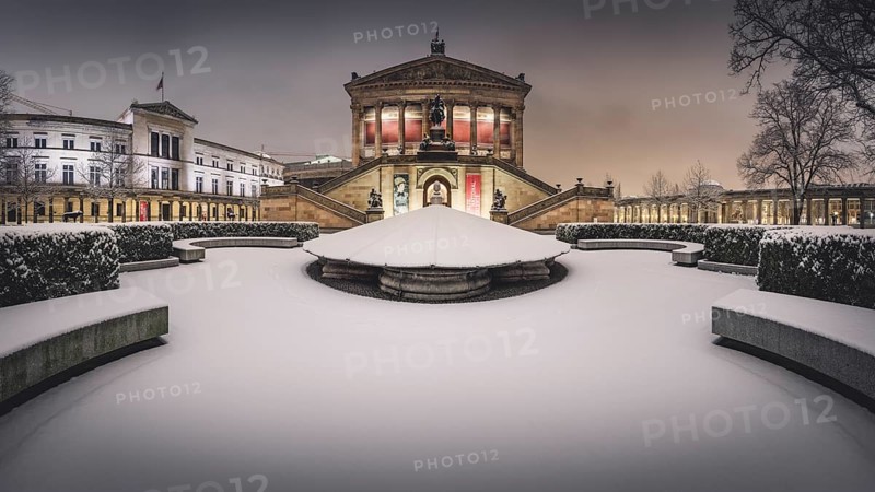 Old national gallery in winter at snow