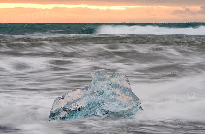 Ice, chunks of ice on lava beach near Jokulsarlon
