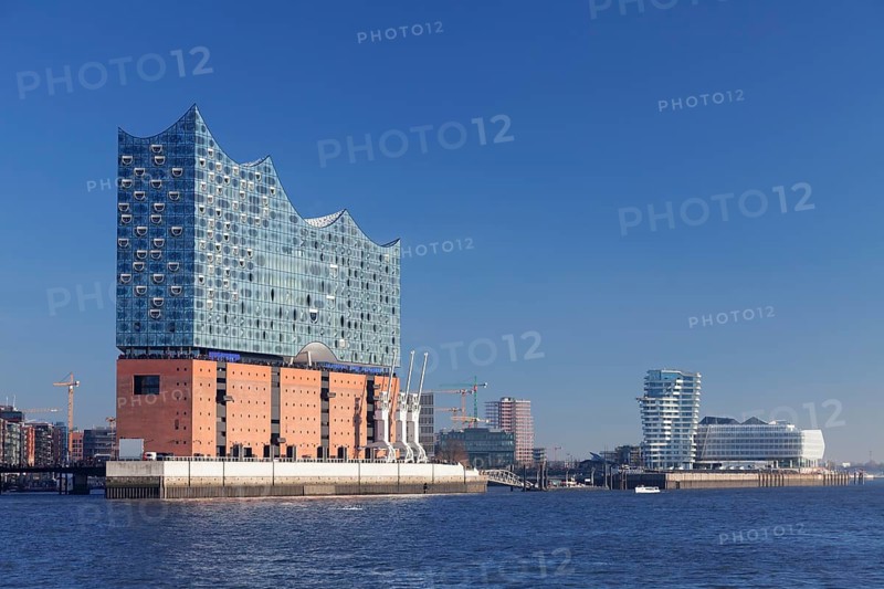 View across the Elbe of HafenCity with Elbphilharmonie