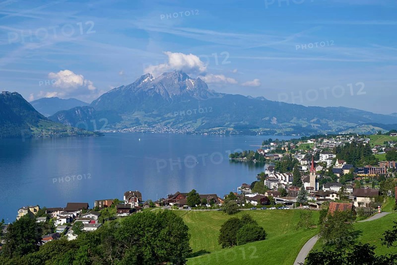 View of the village of Weggis on Lake Lucerne