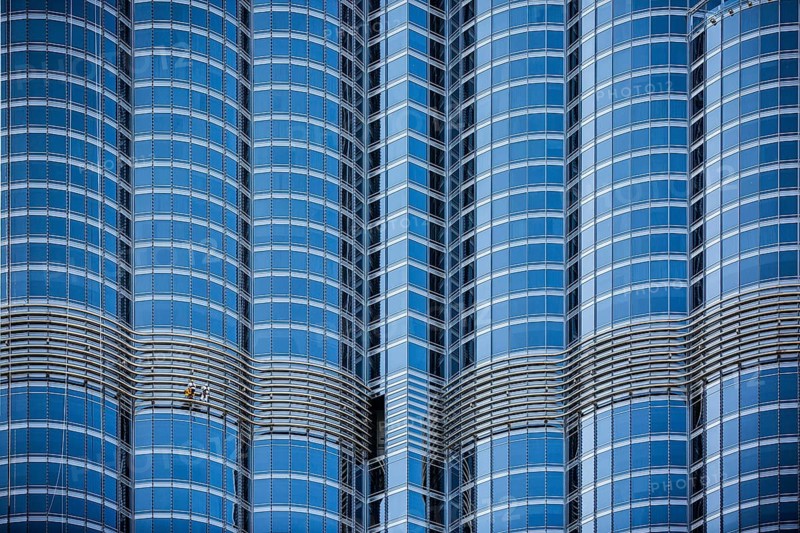 Window cleaners on glass facade of Burj Khalifa