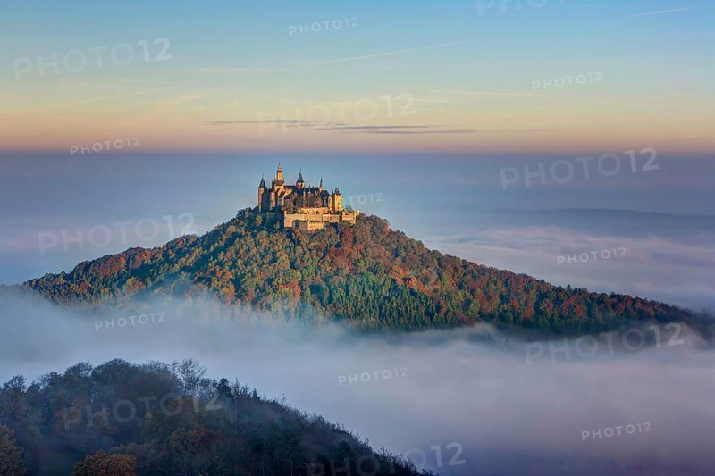 View from Zeller Horn onto Hohenzollern Castle above cloud cover