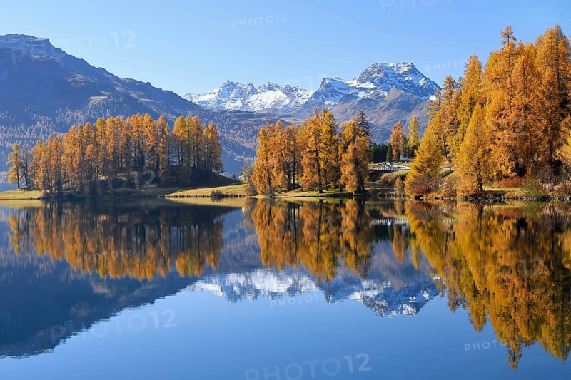 Lake Champferersee with autumnal discoloured larch forest