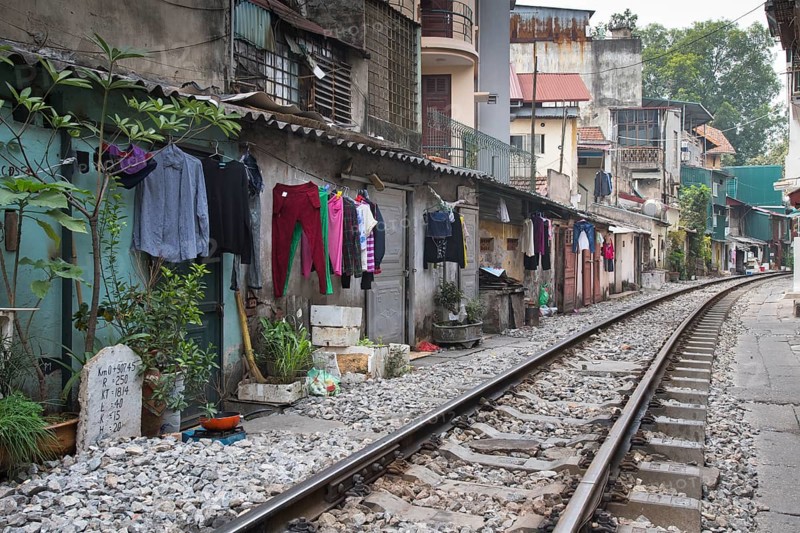 Houses directly on the train tracks