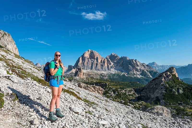 Woman on footpath to Nuvolau and Averau