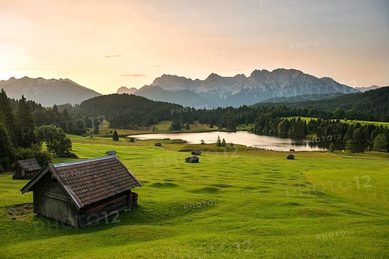 Meadow with small huts