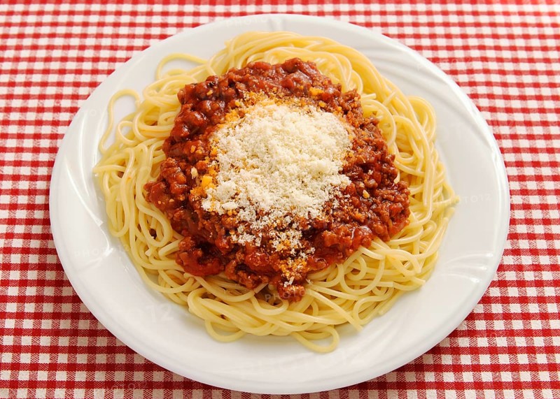 Plate with spaghetti bolognese