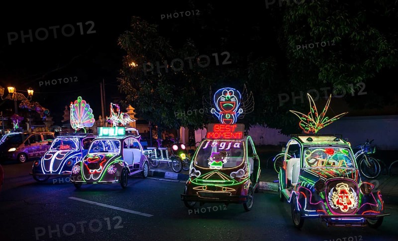 Colorful with LEDs illuminated cars