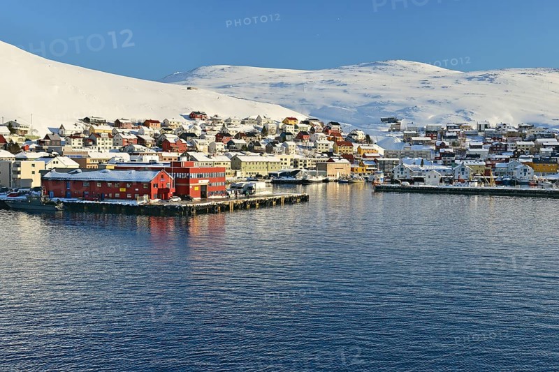Townscape with snowy mountains