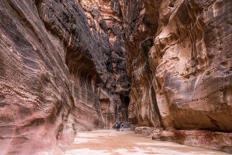 The narrow canyon Siq leads to Petra