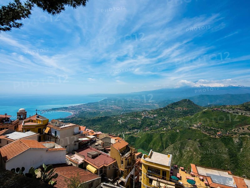 Historic centre of Castelmola with view of bay of Giardini Naxos