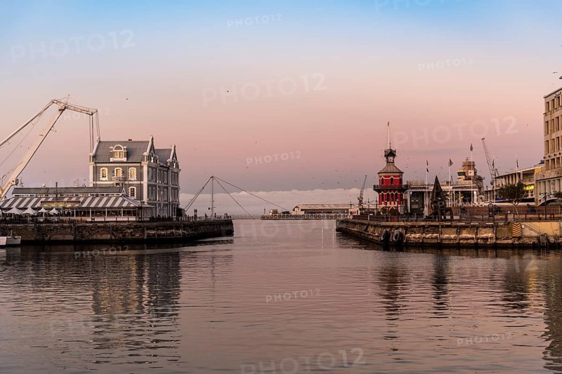 Port Basin and Victoria and Alfred Waterfront with Clock Tower and African Trading Post