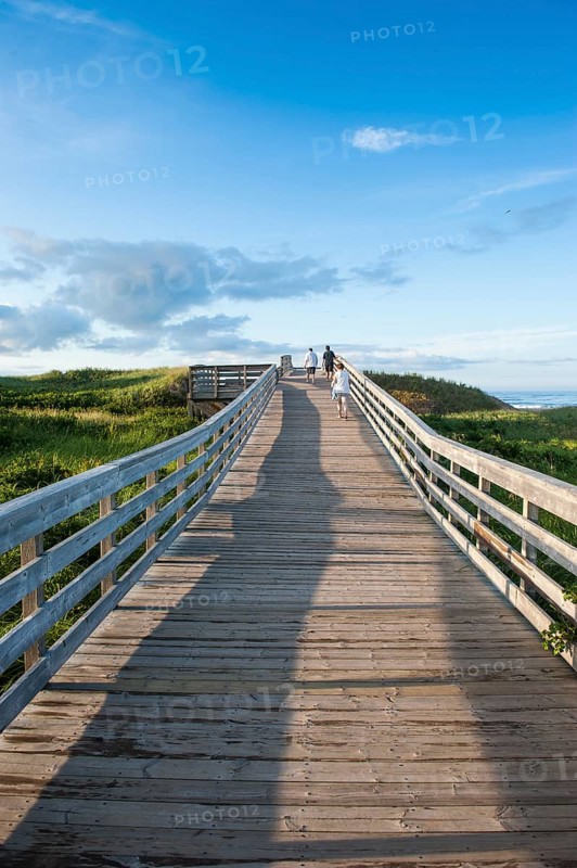 Wooden pier leading to beach of Prince Edward Island National Park