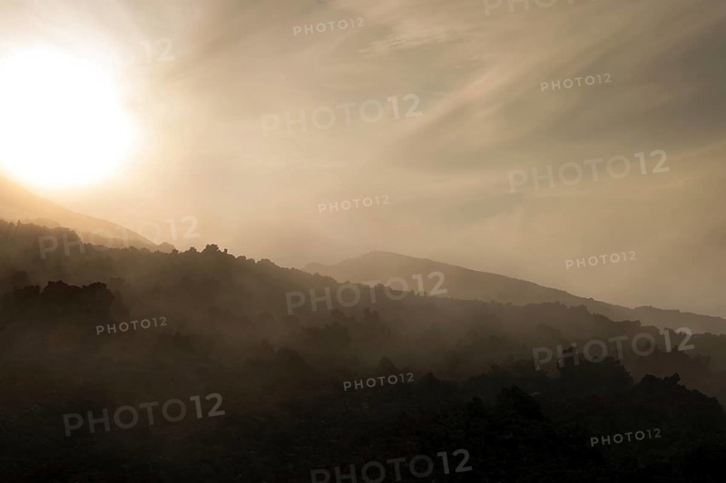Fog over lava field