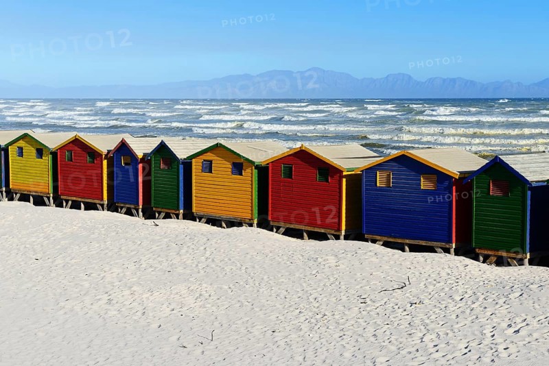 Colorful beach cottages on the sandy beach