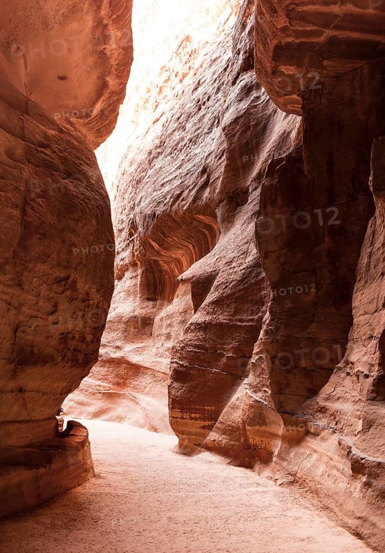 Sandstone cliffs in the Siq Gorge
