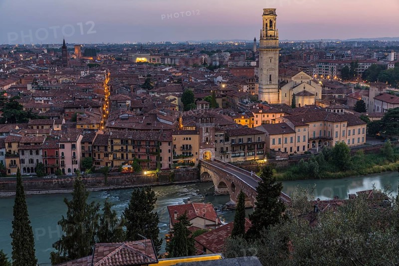 View at dusk from the hill of San Pietro to the old town