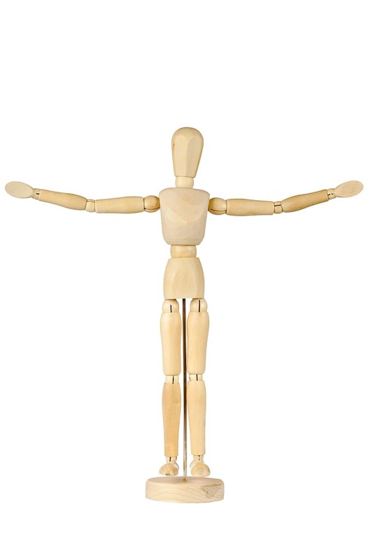 Wooden stickman with open arms