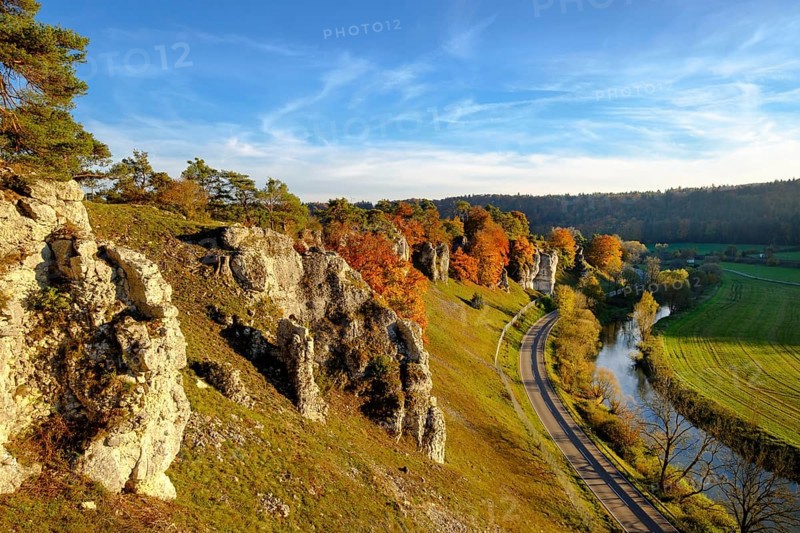 Altmuhl with rock formation Twelve Apostles in autumn