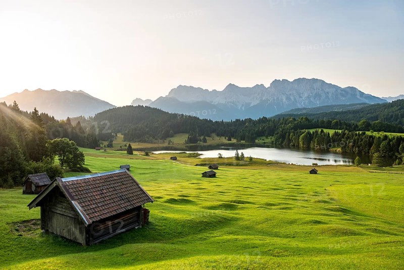 Meadow with small huts