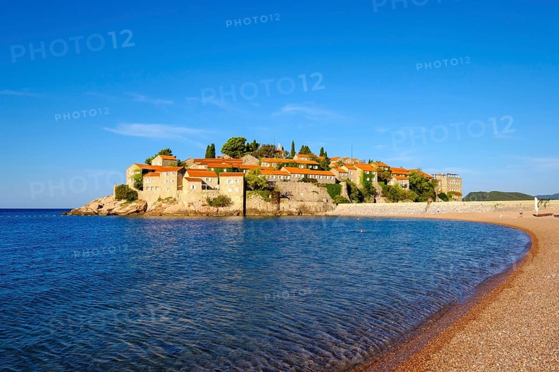 Island Sveti Stefan with dam