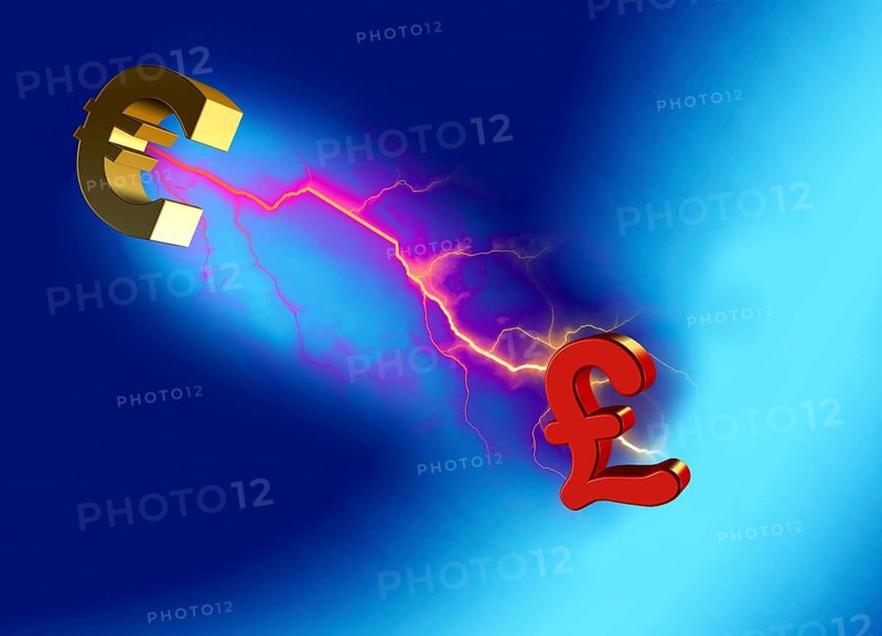 Euro hits British pound sign with lightning bolt