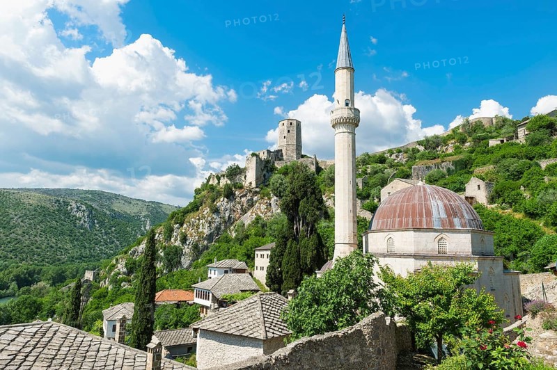 Medieval citadel ruins and 14th century Hajji Alija Mosque