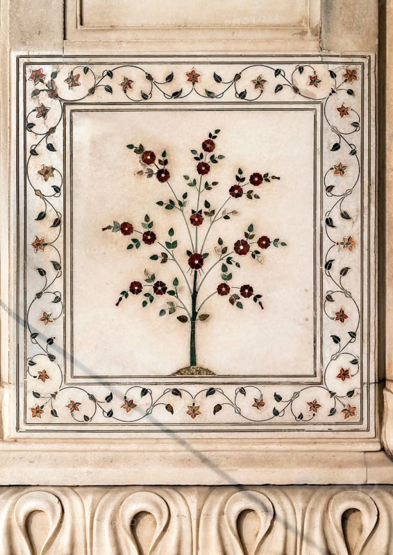 Close-up of marble decoration panel at Diwan-i-Khas hall