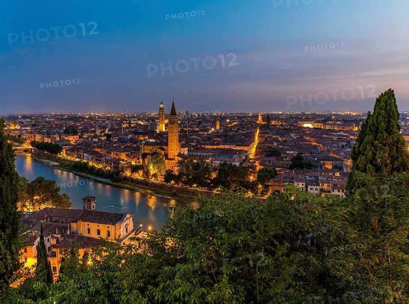 View at dusk from the hill of San Pietro to the old town