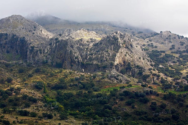 Rock massif in fog