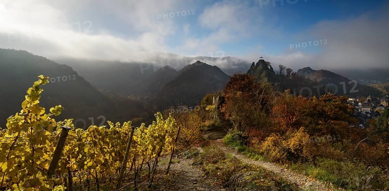 View from the Red Wine Trail of the castle ruins Are and Altenahr