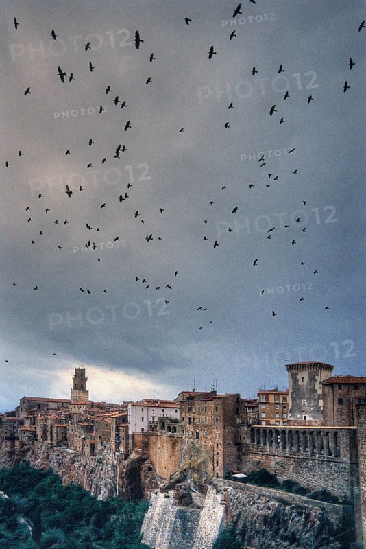 Crows over the old town of Pitigliano