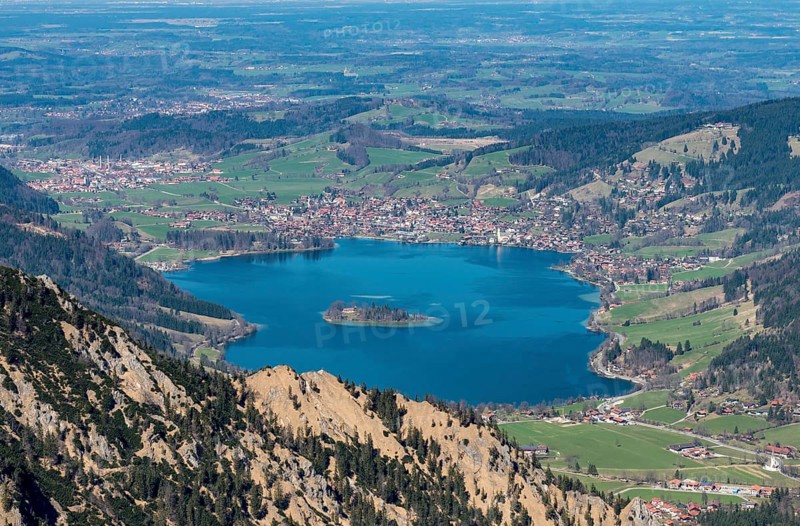 View of the Schliersee from the Brecherspitz in spring
