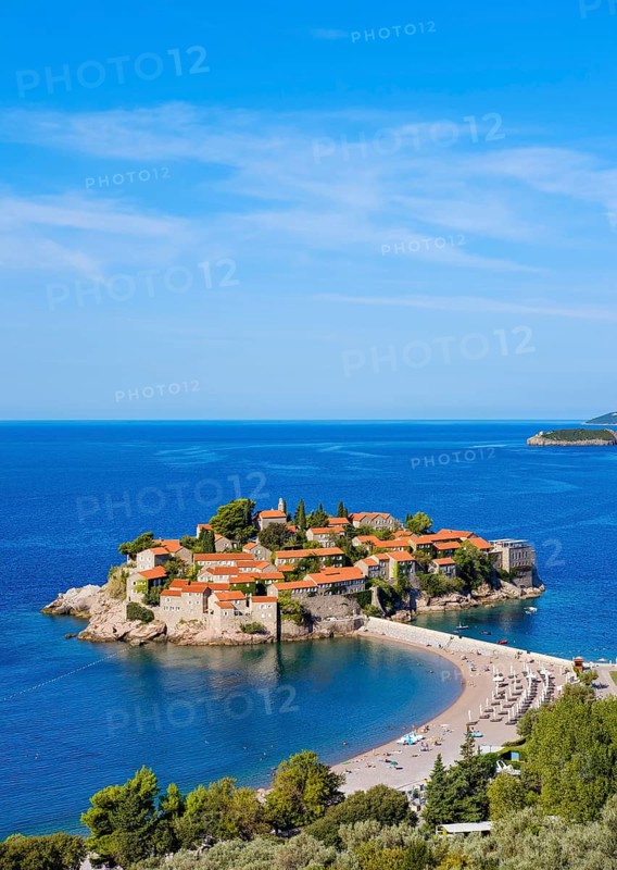 Island Sveti Stefan with dam