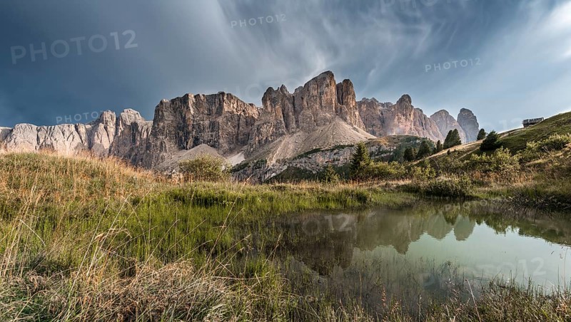 Sella Group with Piscadu reflected in a pond