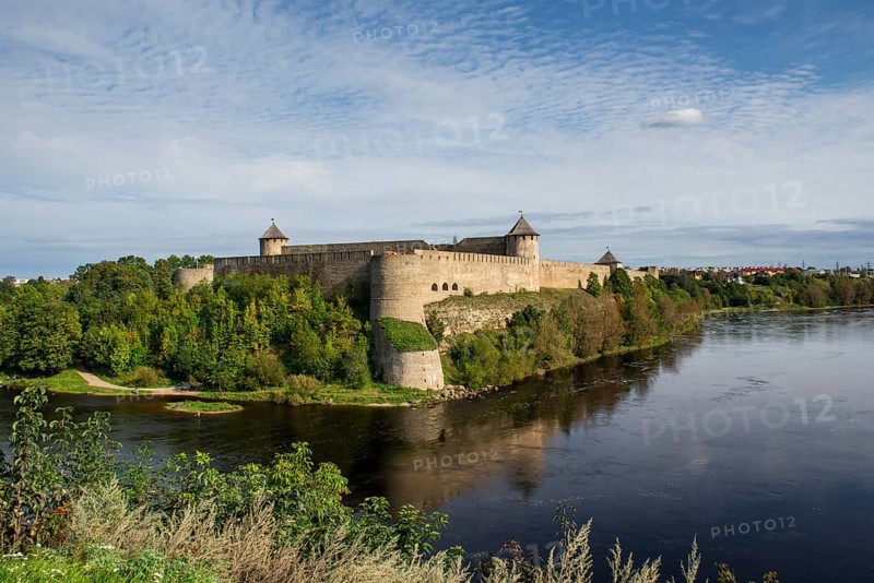 View of border river Narva between Estonia and Russia