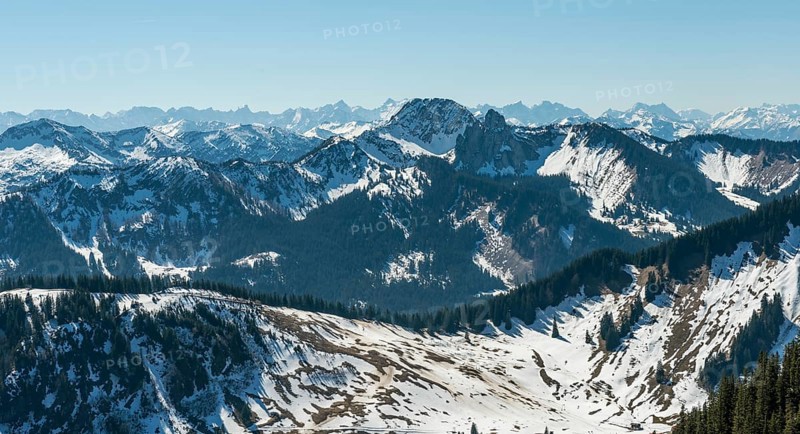 View from the Brecherspitz on pre-Alps with snow